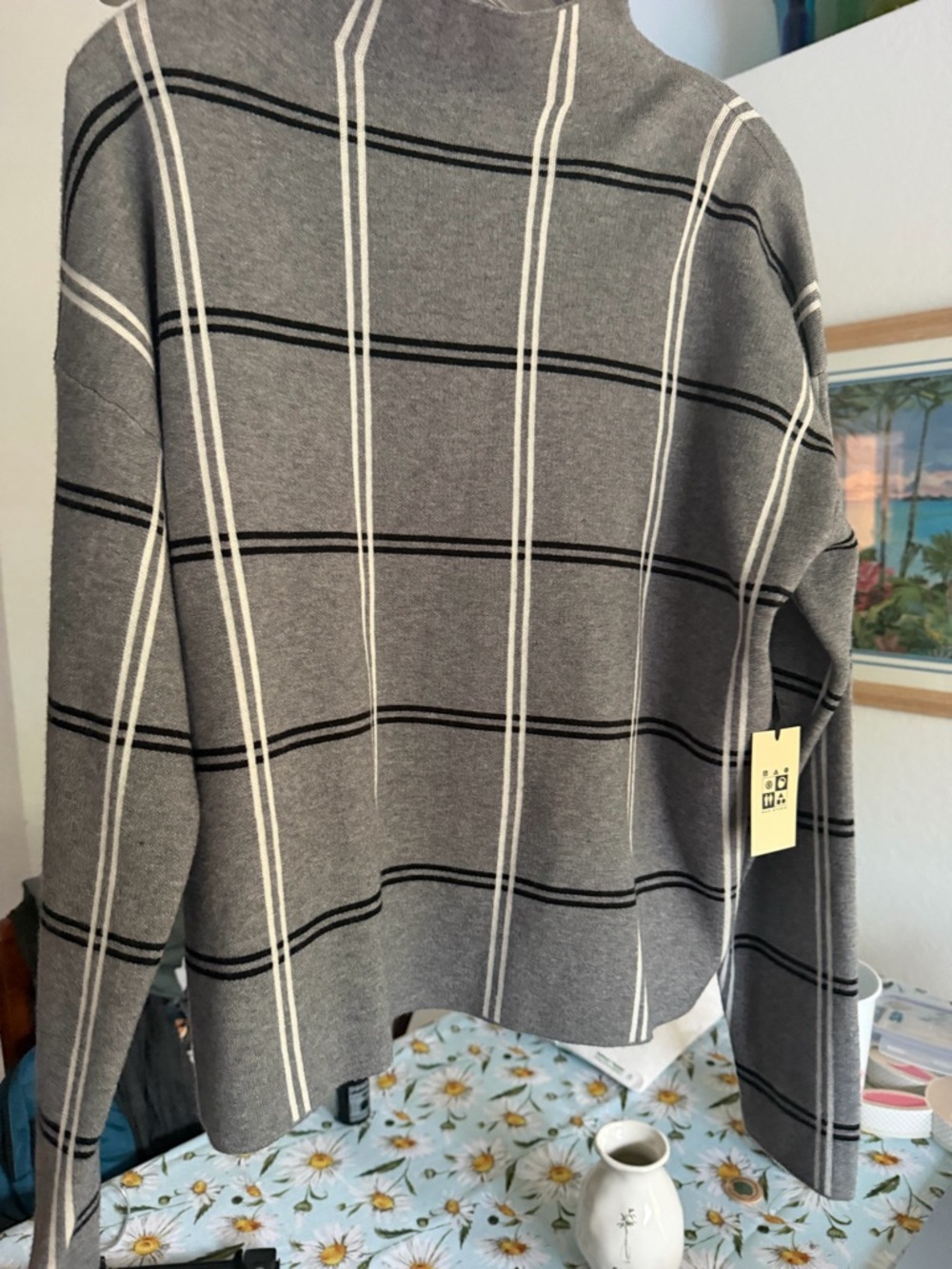 Max Studio Gray Plaid Turtleneck Sweater